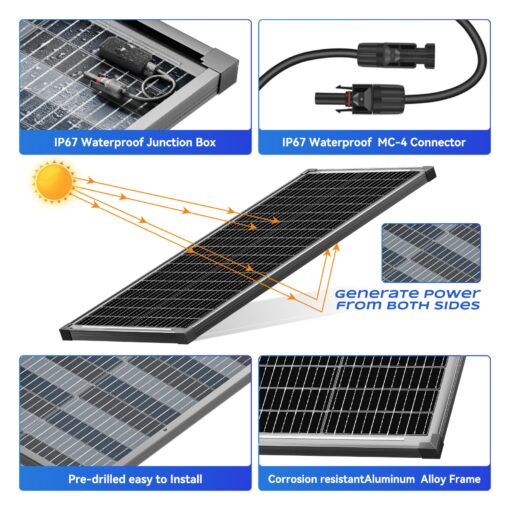 Bifacial 200W Solar Panels Kit Solar Panel with 30A PWM Charge Controller A+ Cell Cables Connectors Brackets Y Branch Adapter Cable for RV Boats Battery Marine Home Outdoor Off-Grid System - Image 5