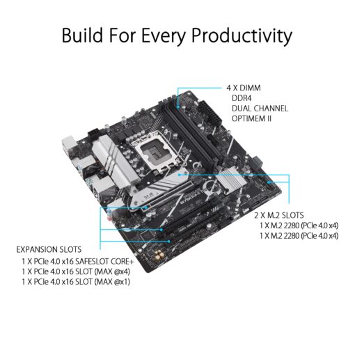 ASUS Prime B760M-A D4 Intel® B760 (LGA 1700)(13th and 12th Gen) mATX Motherboard, PCIe 4.0, 2xM.2 Slots,2.5Gb LAN, DisplayPort,Dual HDMI,Rear USB 3.2 Gen 2, Front 1 Type-C®, Aura Sync - Image 5