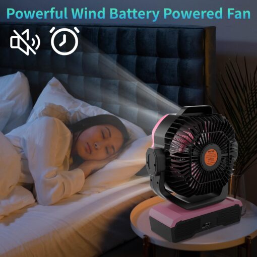 WESTTREE Battery Powered Fan Powerful Airflow Battery Operated Air Circulator Fan for Bedroom,Quiet & 360°Auto Oscillating Rechargeable Camping Fans with LED Light (RGBW) X66 Pink - Image 3
