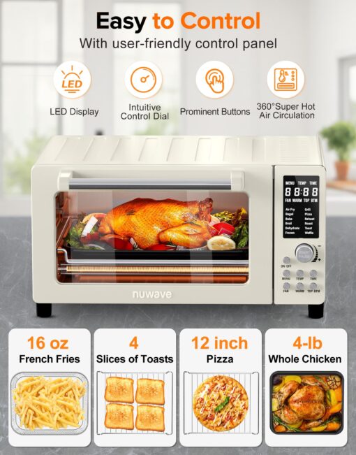 Nuwave Bravo Pro Smart Air Fryer Toaster Oven Combo, Airfryer Convection Oven Countertop, 10-in-1 Functions with Quicker & Even Crisp Technology, 1800W, 50-450°F, PFAS-Free, 21QT, Vanilla Cream - Image 3