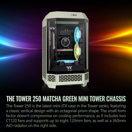 Thermaltake Tower 250 Matcha Green Mini-ITX Mini Tower; 2x120mm CT Fans Included; 360mm Radiator Support; 360mm GPU Clearance; Dual Chamber; CA-1Z9-00SEWN-00 - Image 6