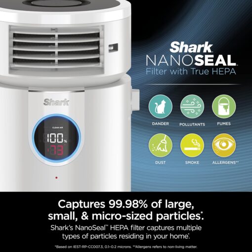 Shark 3-in-1 Clean Sense Air Purifier, Heater & Fan, HEPA Filter, 500 Sq Ft, Oscillating, Captures 99.98% of Particles for Clean Air, Dust, Smoke & Allergens, White, HC450 - Image 5