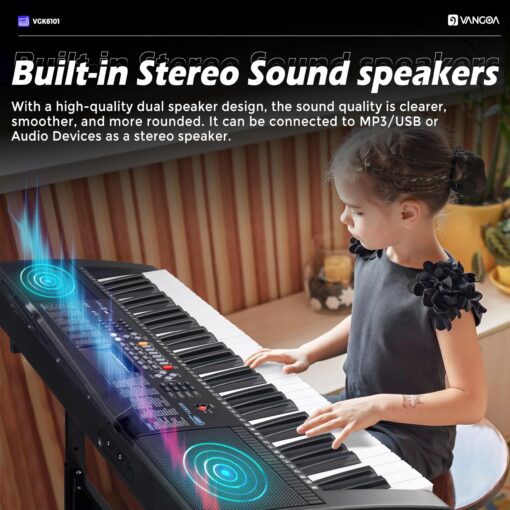 Vangoa 61 Key Keyboard Piano, Light-Up Electric Piano Keyboard Kit with 600 Voices, 400 Rhythms with Piano Stand, Microphone, Recording/USB, Gift for Beginners, Black (VGK6101) - Image 5