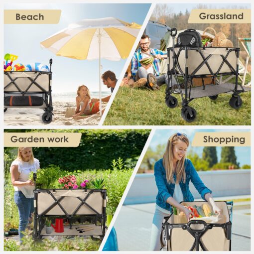 HOPERAN 400L Large Foldable Double Decker Wagon,360° Adjustable Handle 550LBS Heavy Duty Collapsible Cart with 54" Extra Extender,All Terrain Double-Locking Brack Wheels,Perfer for Beach|Camp|Outdoor - Image 4