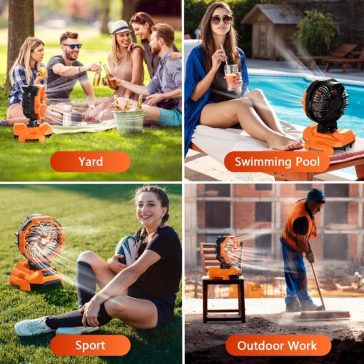 Portable Misting Fan, 30000mAh Rechargeable Battery Powered, Floor Cooling Fan 4 Strong Winds, 4 Spray Mister, Adjustable Base for 10-13in Water Tank, Outdoor Fans for Camping(No Bucket Included) - Image 2
