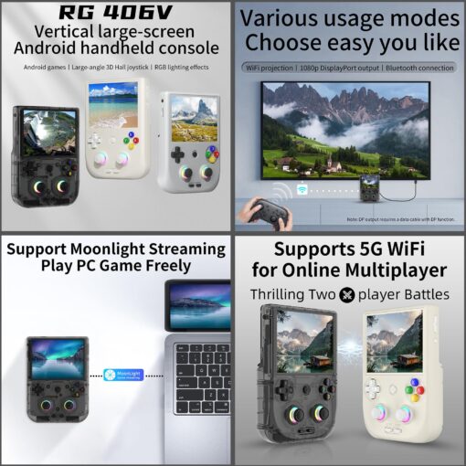 RG406V Handheld Game Console Preloaded Games RG 406V 4-inch IPS Multi-touch Screen Retro Game Console 128G UFS2.2 Android 13 Retro Emulator RG406V 5500mAh Battery 1080p DP Output WIFI Bluetooth Black - Image 3