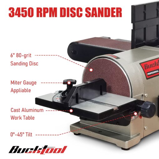 BUCKTOOL 5.0A Belt Disc Sander 4 in x 36 in Belt and 6 in Disc Sander with 3/4HP Direct-drive Motor and Portable Al Base, BD4603 Upgraded Model - Image 6