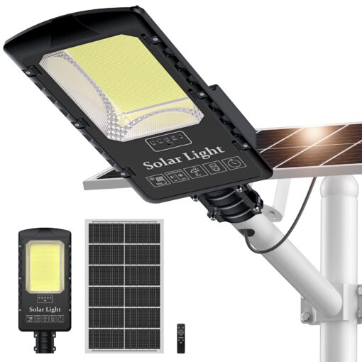 OKPRO 12000W Solar Street Lights Outdoor, 7000K Solar Parking Lot Lights Commerical Dusk to Dawn, Outdoor Street Light Heavy Duty, Wide Angle Solar Flood Lights IP66 Waterproof with Remote Control