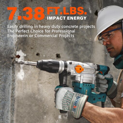 Berserker 1-9/16" SDS-Max Heavy Duty Rotary Hammer Drill with Vibration Control,Safety Clutch,13 Amp 3 Functions Demolition Rotomartillo for Concrete-Including 4 Drill Bits,2 Chisels,Carrying Case - Image 5