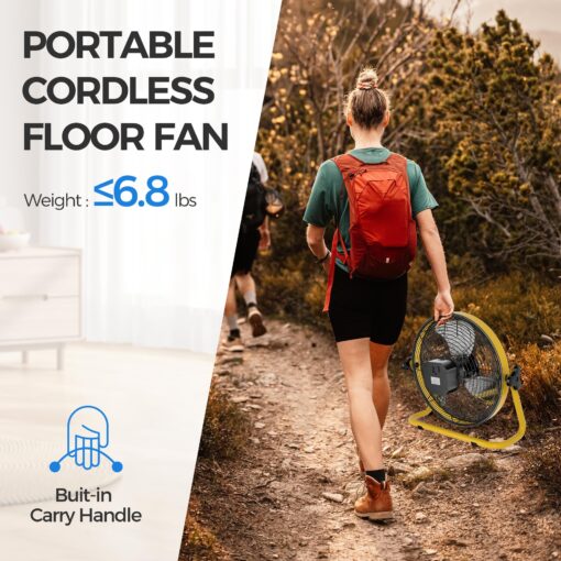 YUEMA Battery Operated Powered 16 Inch Floor Fan High Velocity Rechargeable Fan Cordless Metal Blade Portable Fan for Camping Travel Patio Tent Indoor Outdoor 360 Degree Manual Tilt 12 Speed - Image 4
