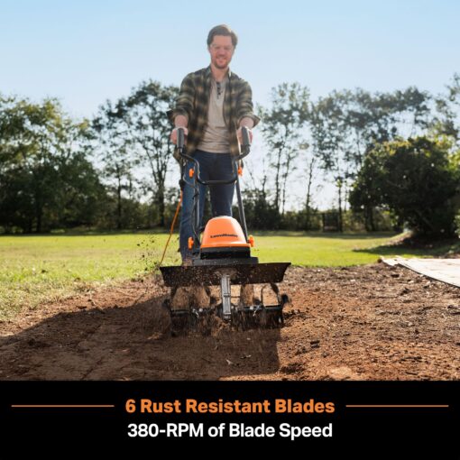 LawnMaster TE1318W1 Corded Electric Tiller 13.5-Amp 18-Inch Orange - Image 7