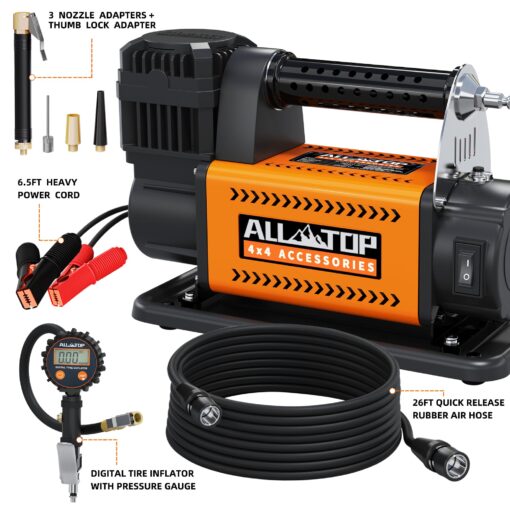 ALL-TOP Air Compressor with Digital Pressure Gauge Tire Inflator Kit, 12V Portable Inflator 7.06ft³/Min, Offroad Air Pump for Truck Tires, Heavy Duty Max 150 PSI for 4x4 Vehicle & RV - Image 6