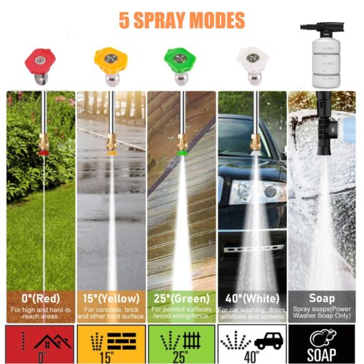 5000PSI Electric Pressure Washer - 2025 New Electric Power Washer with Upgraded 33ft Pressure Washer Hose Reel, Foam Cannon, 4 Nozzle Set, Power Washer for House/Patios/Car/Fence, Orange - Image 8