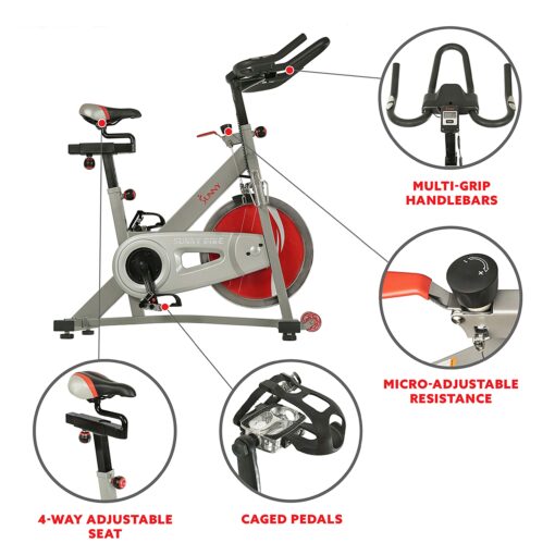 Sunny Health & Fitness Pro II Indoor Cycling Bike with Device Mount and Advanced Display – SF-B1995, Silver - Image 7