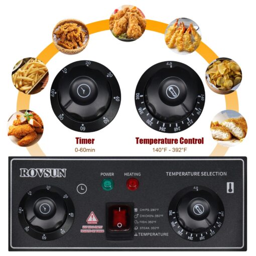 ROVSUN 22.8QT Electric Deep Fryer w/ 60-Min Timer, 5000W Dual Tank Commercial Deep Fryer w/Overheat Protection, Temperature Control & Baskets, Stainless Steel Countertop Fryer for Home Restaurant - Image 8