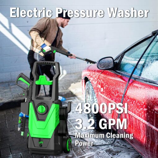 Zelonpro Electric Pressure Washer, 4800PSI 3.2 GPM Power Washer 2025 Upgraded with 55FT Cleaning Range, 4 Nozzles, Foam Cannon, High Pressure Cleaning Machine for Cars, Homes, Patios, Fences, Green - Image 2