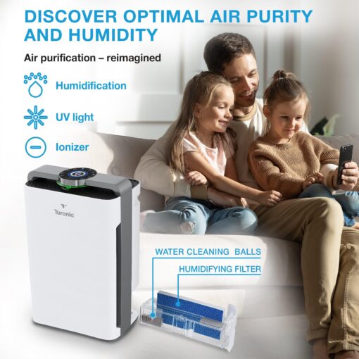 Turonic PH950 - Air Purifier And Humidifier Combo, up to 4200 Sq Ft Large Room Air Cleaner For Home, True Hepa 13 Filter, for Pet Hair, Smells, Pollen, Smoke in Office, Bedroom, Living Room, Basement - Image 3