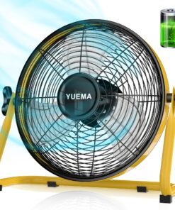 YUEMA Battery Operated Powered 14 Inch Floor Fan High Velocity Rechargeable Fan Cordless Metal Blade Portable Fan for Camping Travel Patio Tent Indoor Outdoor 360 Degree Manual Tilt 12 Speed