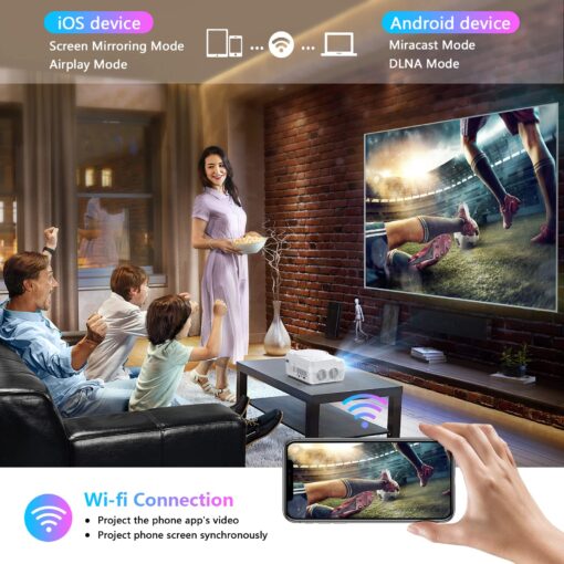 Full HD WiFi Bluetooth Projector Built in DVD Player, 12000LM 1080P Supported, Portable Mini DVD Projector for Outdoor Movies, 250" Home Theater, Compatible with iOS/Android/TV Stick/PS4/HDMI/USB/TF - Image 4