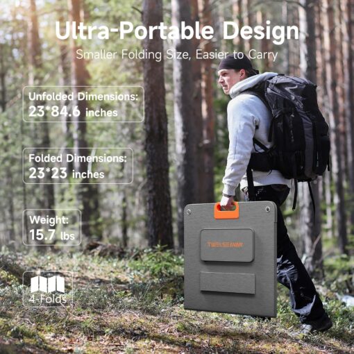 200W Portable Solar Panel for Power Station, 24% High Efficiency ETFE Foldable Solar Panel Charger, QC3.0, Type-C 60W, MC4 Output, IP65 Waterproof, for Outdoor Camping, RV, Emergency Power Supply - Image 3