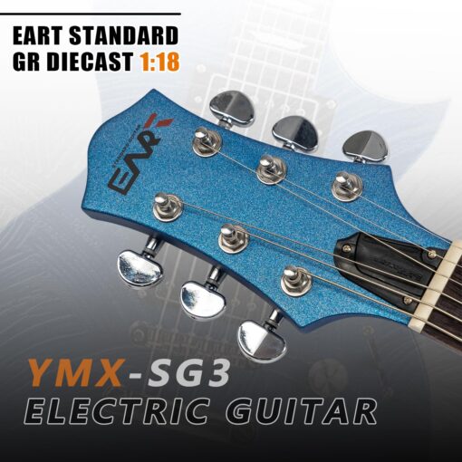 EART EGLP-610 Electric Guitar Solid-Body Electric Guitar,Custom Alnico-II Humbuckers, Satin Sapphire Blue, Satin Gunmetal Black, Satin Honey Tea - Image 4
