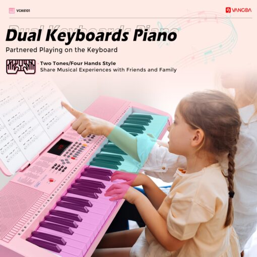 Vangoa Pink Piano Keyboard 61 Key, Electric Keyboard Kit Portable Music Keyboard for Kids Students with Microphone, 600 Tones, 400 Rhythms, 50 Demos, Gift for Beginners - Image 9