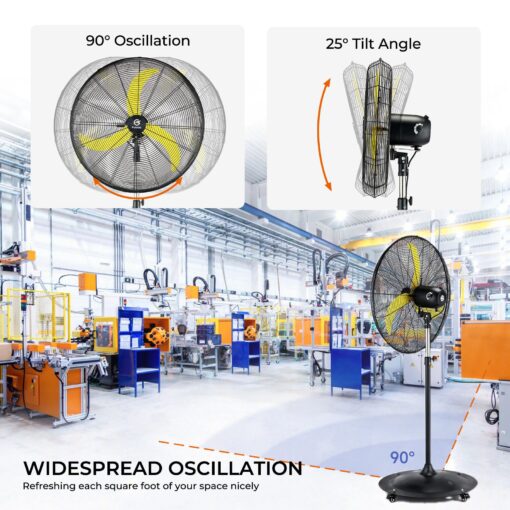 FUGOO 30'' Oscillating Pedestal Fan With Brushless DC Motor, Large Air Flow range From 3200CFM to 8800CFM, 4-Speed Heavy Duty Industrial Floor Fans for Factory, Commercial, Garage, Warehouse,Shop - Image 4