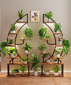 WIWIDRM Plant Stand Indoor with Grow Light,65" Tall Plant Stand for Indoor Plants Multiple,8 Tiered Metal Plant Shelf Indoor,Large Plant Rack Display Shelves,Half Moon Plant Holder for Living Room