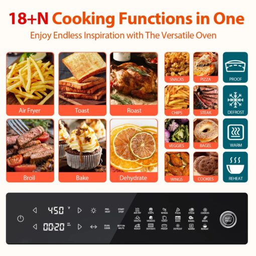 Aeitto® 32-Quart PRO Large Air Fryer Oven| Toaster Oven Combo | with Rotisserie, Dehydrator and Full Accessories | 19-In-1 Digital Airfryer | Fit 13" Pizza, 9pcs Toast, 1800w, Black - Image 5