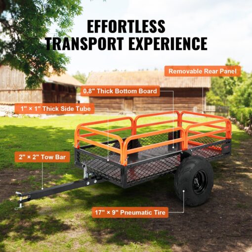 VEVOR ATV UTV Trailer Tow Behind Dump Cart, 1500lbs 15 Cubic Feet, Heavy Duty Yard Garden Trailer Pull Behind Dump Trailer for Lawn Mower Tractor - Image 3
