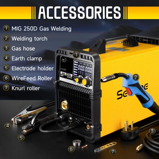 250A MIG Welder, 6 in 1 Gas MIG/Gasless Flux Core/Spool Gun/Lift TIG/Stick 220V MIG Welder with LED Digital Display Multi-process Aluminum Welding Machine - Image 3