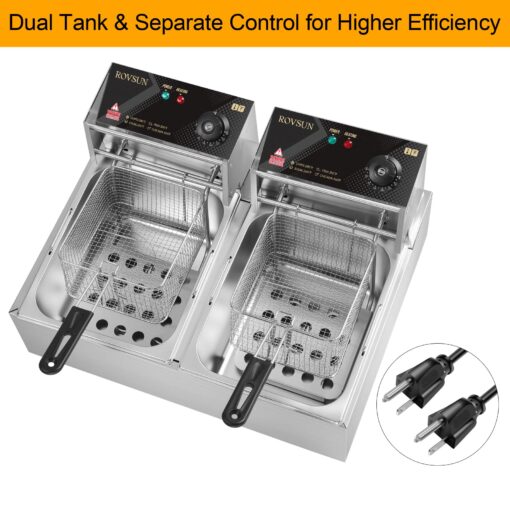 ROVSUN 22.8QT Electric Deep Fryer w/ 2 Baskets & Lids, 21.8L Stainless Steel Commercial Double Fryer, Countertop Kitchen Frying Machine w/Temperature Control, French Fries Donuts 5000W - Image 7