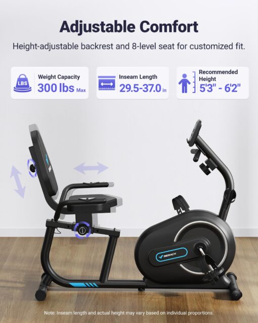 MERACH Recumbent Exercise Bike for Home with Smart Bluetooth and Exclusive App Connectivity, LCD, Heart Rate Handle, S08 Magnetic Recumbent Bikes, Black - Image 7