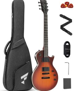 Fesley 39" LP Electric Guitar Kit:Full Size Solid Body Electric Guitars for Beginners with Humbucker Pickups,Poplar Body,Mahogany Neck,22 Frets,6 String Guitar with Gig Bag,Cable,FLP350,Matte,Sunburst