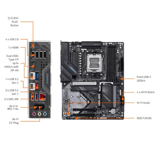 GIGABYTE X870 Gaming WIFI6 AMD AM5 LGA 1718 Motherboard, ATX, DDR5, 3X M.2, PCIe 5.0, USB4, WiFi 6, 2.5GbE LAN, EZ-Latch, 5-Year Warranty - Image 2