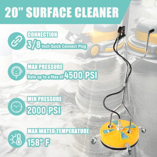 RIDGE WASHER 20'' Pressure Washer Surface Cleaner, Surface Cleaner Dual Handle, Power Washer Surface Cleaner with 4 Wheels for Cleaning Driveways, Sidewalks, Patios, Decks, 4500 PSI - Image 6