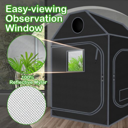 5x5 Grow Tent, 60"x60"x72" Roof Cube Plant Grow Tent, Indoor Growing Tent with Observation Windows, Lightproof Roof Cube Tent with Floor Tray, Mylar Hydroponic Tent - Image 7