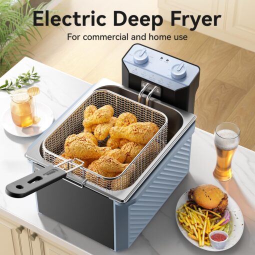 Commercial Deep Fryer w/Basket & Lid, 10.6QT Large Electric Fryer, Oil Fryer for Chicken/Fish, w/30-Min Timer, Adjustable Temp, Safety Lock, Overheat Reset, 1700W for Home/Restaurant Use - Image 8