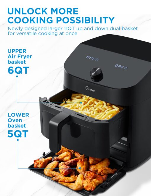 Midea Dual Basket Air Fryer Oven 11 Quart 8 in 1 Functions, Clear Window, Smart Sync Finish, Works with Alexa, Wi-Fi Connectivity, 50+ App Recipes for family meals, Bake, Roast, Grill, Broil, Toast - Image 7