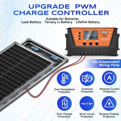 Bifacial 200W Solar Panels Kit Solar Panel with 30A PWM Charge Controller A+ Cell Cables Connectors Brackets Y Branch Adapter Cable for RV Boats Battery Marine Home Outdoor Off-Grid System - Image 4