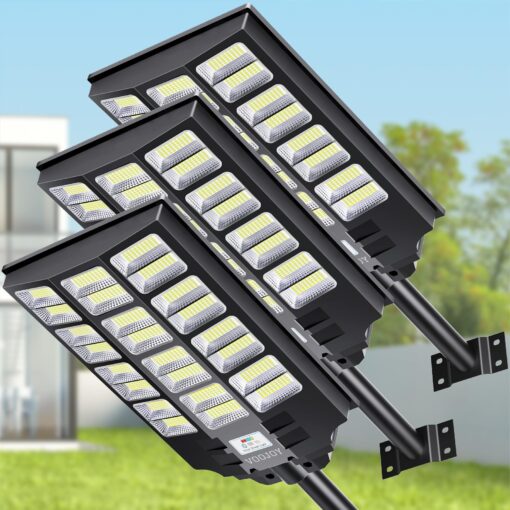VOOJOY 8000W Solar Street Light, 3 Pack Dusk to Dawn Solar Lights Outdoor with Motion Sensor and Remote Control for Yard Parking Lot, Garage, Street