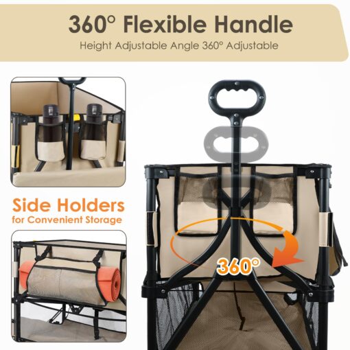 HOPERAN 400L Large Foldable Double Decker Wagon,360° Adjustable Handle 550LBS Heavy Duty Collapsible Cart with 54" Extra Extender,All Terrain Double-Locking Brack Wheels,Perfer for Beach|Camp|Outdoor - Image 5