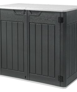 DWVO 47 cu ft Spacious Horizontal Storage Unit, Outdoor Resin Tool Locker Without Shelf, Waterproof Lockable Container with Base for Gardening, Waste Bins, Grass Cutter, 4.5x2.8x3.9 ft, Dark Gray