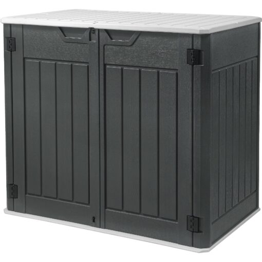 DWVO 47 cu ft Spacious Horizontal Storage Unit, Outdoor Resin Tool Locker Without Shelf, Waterproof Lockable Container with Base for Gardening, Waste Bins, Grass Cutter, 4.5x2.8x3.9 ft, Dark Gray