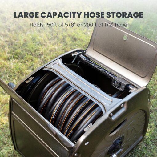 Giraffe Tools SW5 Metal Hose Reel Box, Heavy Duty Garden Hose Storage Reel Hideaway, Crank Handle, 150ft 5/8" Hose Capacity, Green - Image 7