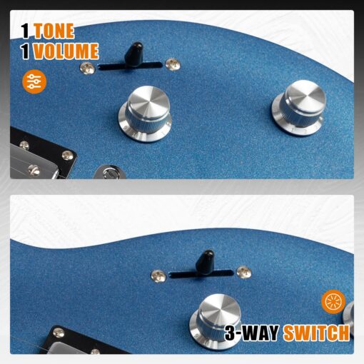 EART EGLP-610 Electric Guitar Solid-Body Electric Guitar,Custom Alnico-II Humbuckers, Satin Sapphire Blue, Satin Gunmetal Black, Satin Honey Tea - Image 5