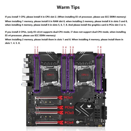 SHANGZHAOYUAN X99 Dual CPU Motherboard LGA 2011-3 Server Motherboard for Intel i7 5th/6th Gen Xeon E5 V3/V4 Series (E-ATX, 8*DDR4 ECC Max 256G, 2*NVME M.2, 2*Gb LAN, SATA 3.0, PCIe 3.0) - Image 6
