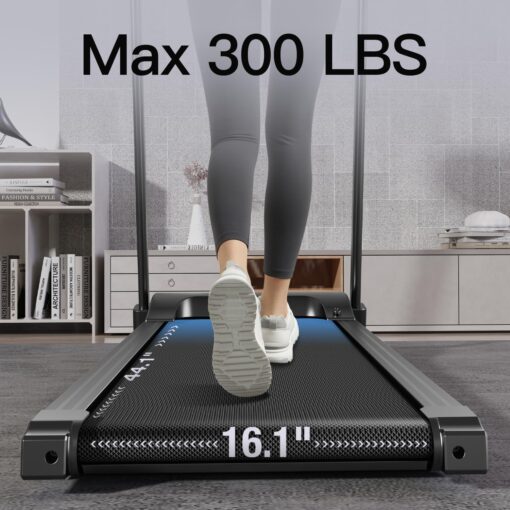 UMAY Fitness Home Folding Incline Treadmill with Pulse Sensors, 3.0 HP Quiet Brushless, 300 lbs Capacity (Black or Gray) (Black) - Image 3