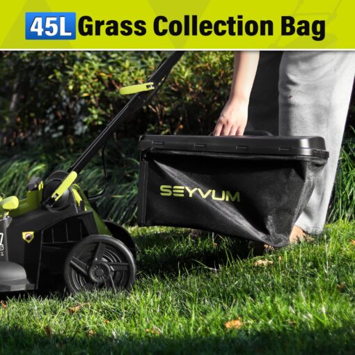 SEYVUM 40V 16-inch Cordless Lawn Mower with 45L Grass Collection Bag, 6 Position Height Adjustment Electric Lawn Mower, 2 x 20V 4.0Ah Battery Powered Push Lawnmower, 2.4A Fast Charger Included - Image 4