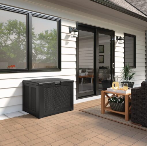 Rubbermaid Medium Resin Outdoor Storage Deck Box (74 Gal), Weather Resistant, Black, Deck Organization for Home/Backyard/Pool Chemicals/Toys/Garden Tools/Porch/Patio Cushions - Image 2